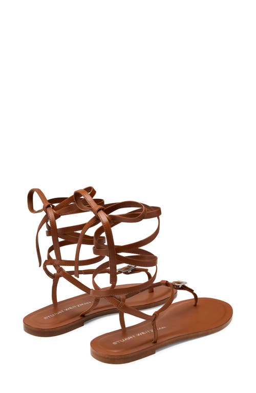 Stuart Weitzman Georgie Leather Ankle-wrap Flat Sandals In Bridle Brown