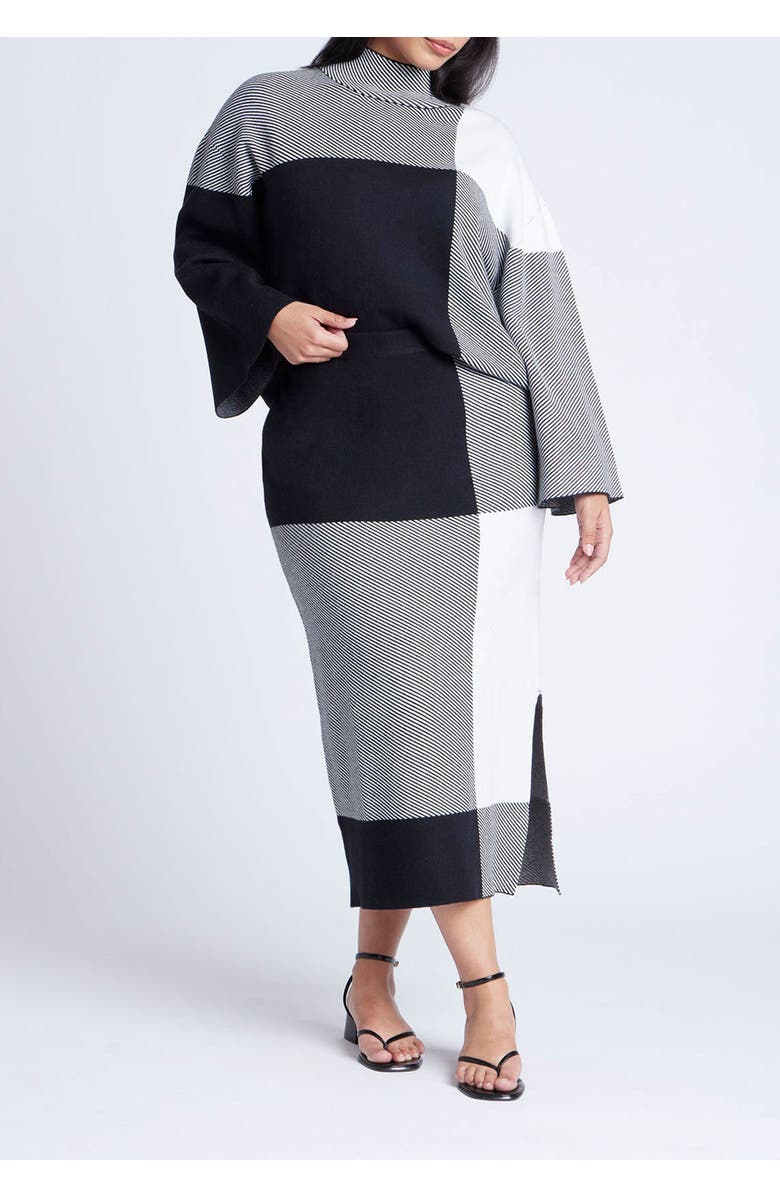 ELOQUII Mock Neck Intarsia Sweater, Alternate, color, Plaid Please