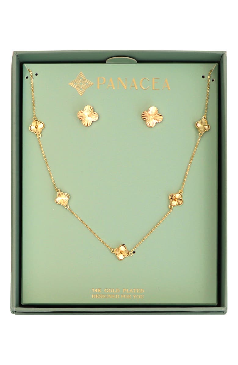 Panacea Clover Station Necklace & Stud Earrings Set, Main, color, Gold