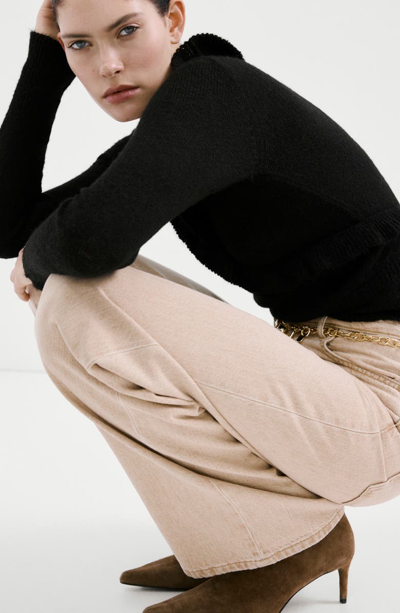 MANGO Heidi Ruffle Wrap Cardigan, Alternate, color, Charcoal