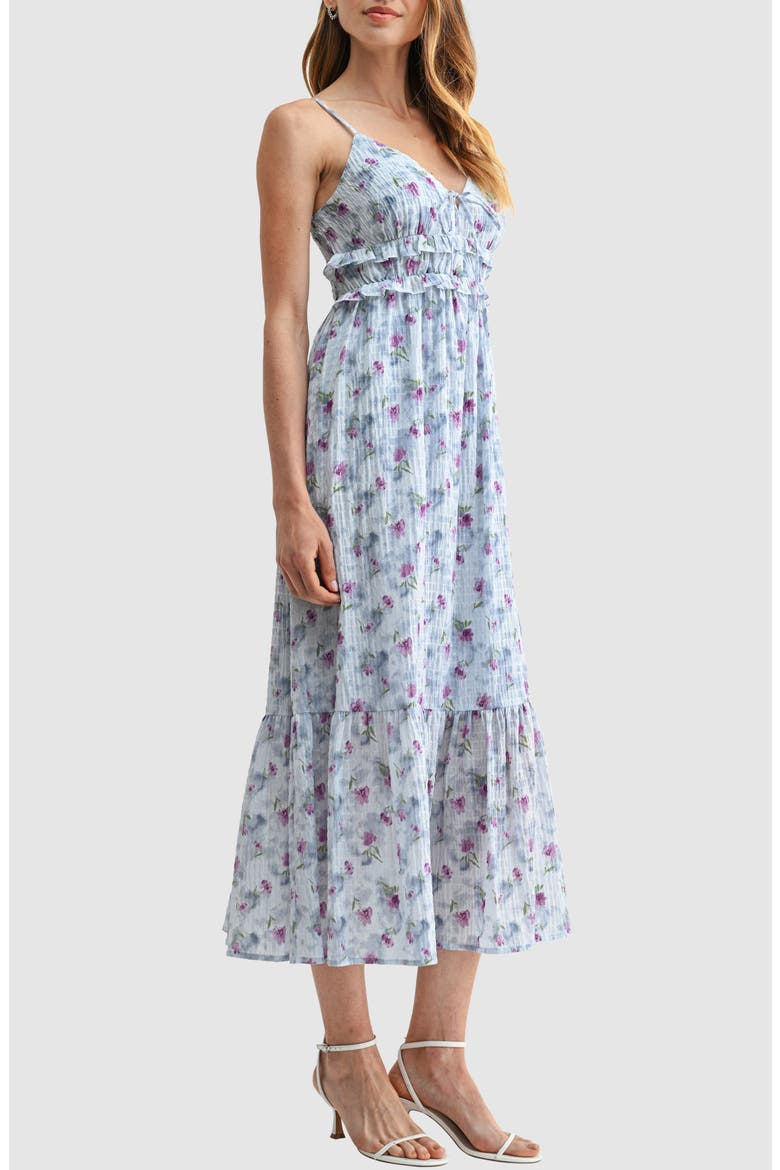 V-Neck Tiered Midi Dress, Alternate, color, BLUE FLORAL