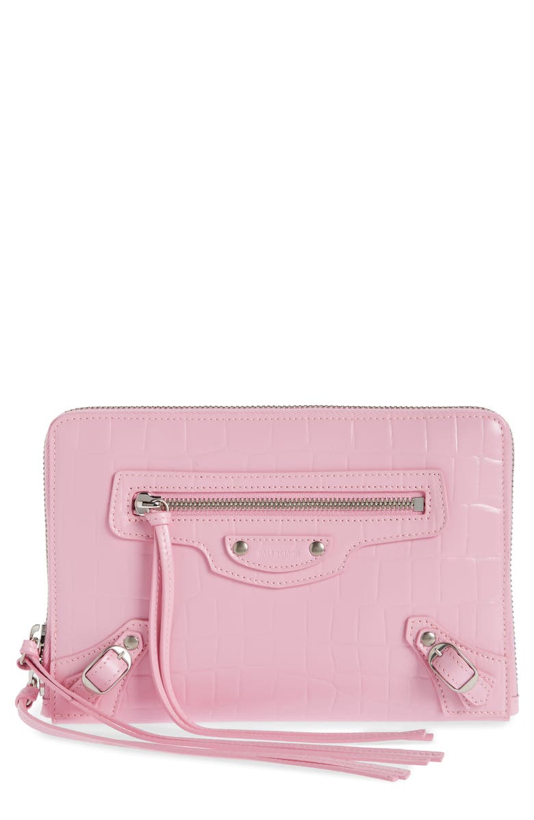 Balenciaga Neo Classic Croc Embossed Leather Crossbody Pouch, Main, color,
