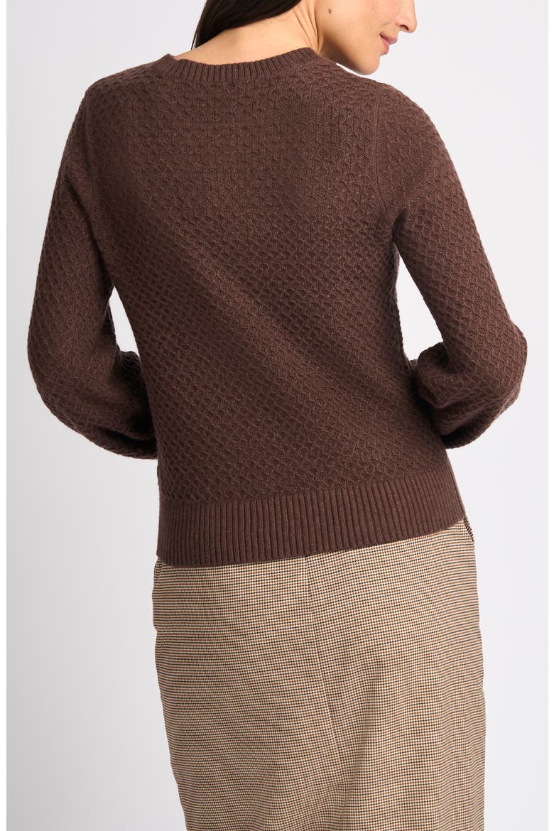 Honeycomb Stitch Puff Sleeve Sweater, Alternate, color, CHARCOAL BROWN