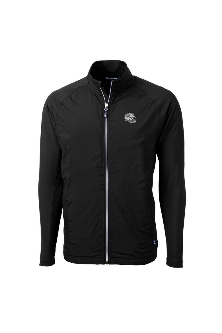 Men's Cutter & Buck  Black Miami Dolphins Helmet Adapt Eco Knit Hybrid Recycled Full-Zip Jacket, Alternate, color, Black