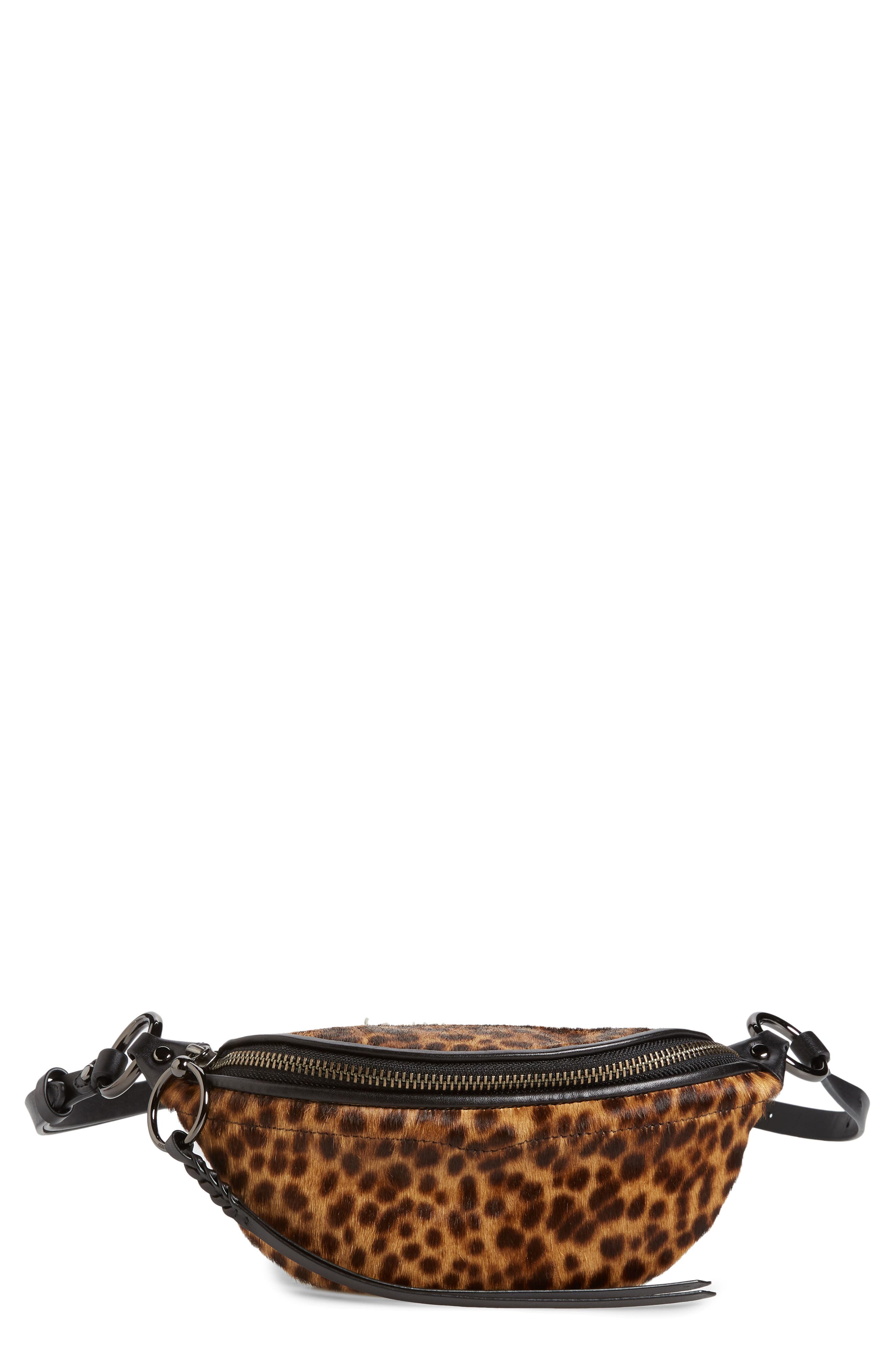 Rebecca Minkoff Mini Bree Leopard Print Genuine Calf Hair Belt Bag, Main, color, 