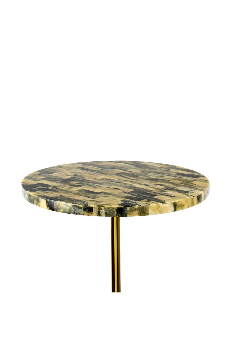 JONATHAN Y Hedda Contemporary Glam Metal/Resin Faux Stone Round End Table, Alternate, color, Yellow