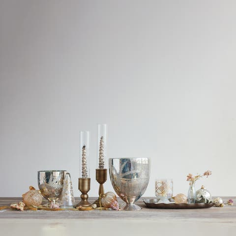 Iron Taper Candle Holders with Glass Hurricanes, Set of Two