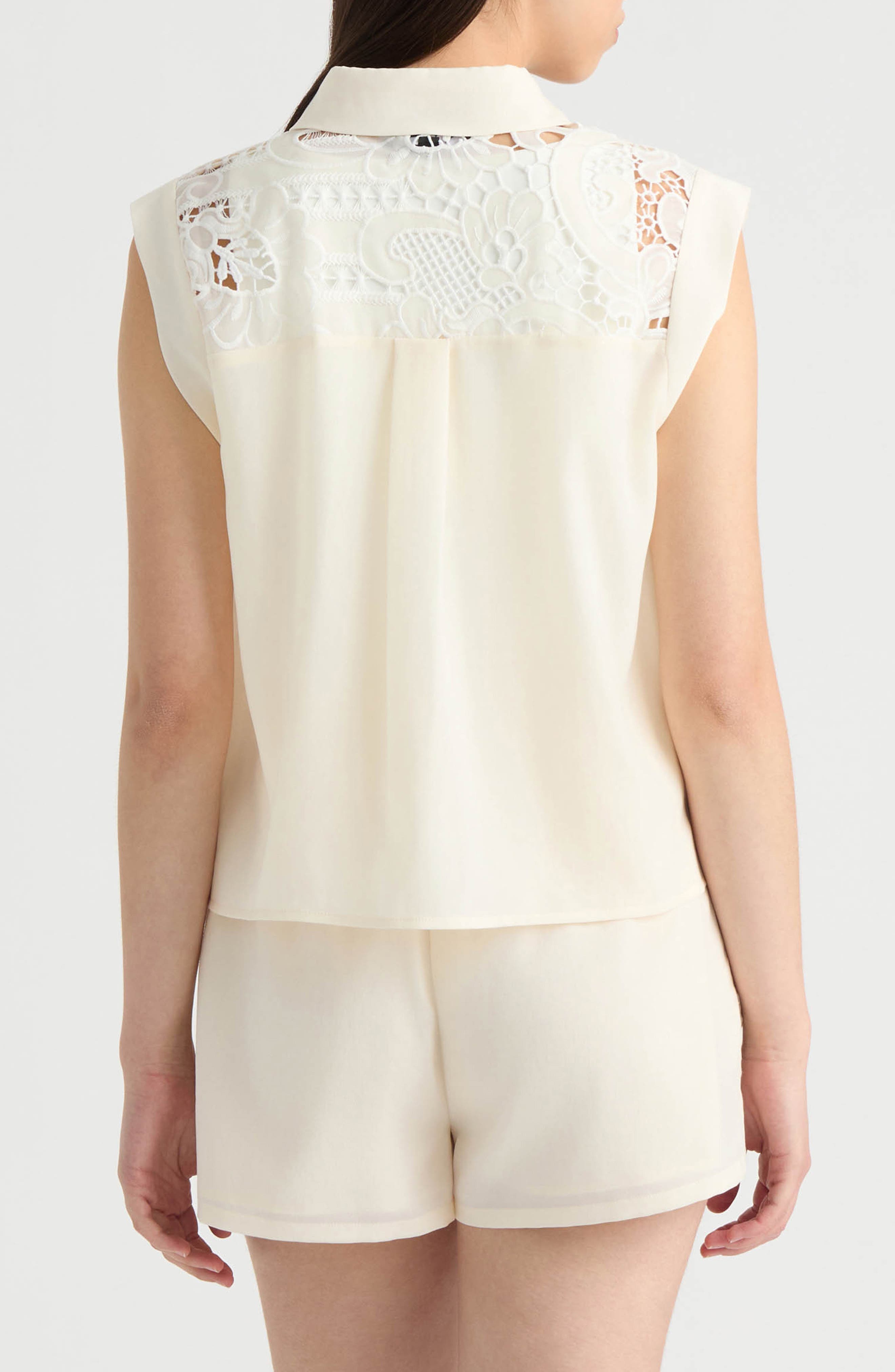 Sheer Mixed Media Button-Up Shirt - image 2