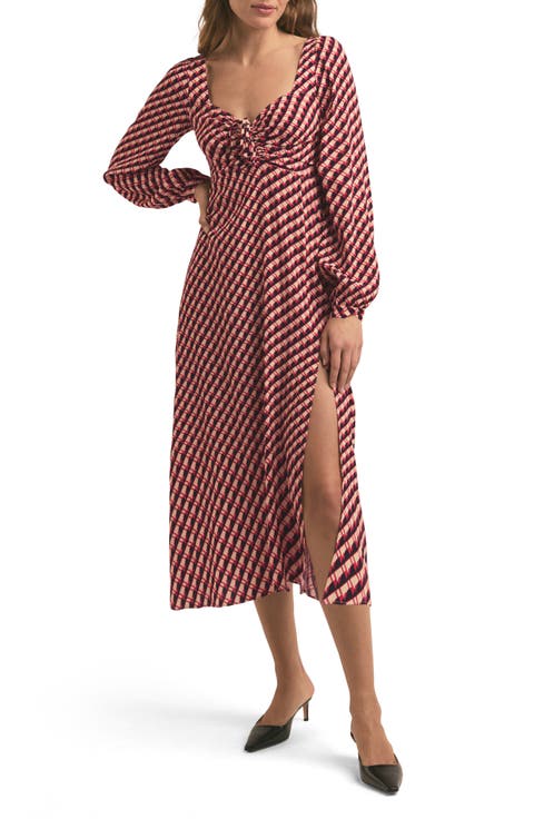 The Vineyard Geo Print Long Sleeve Midi Dress