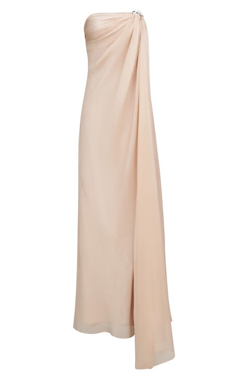 HALSTON HALSTON OYSTER STRAPLESS CHIFFON GOWN 