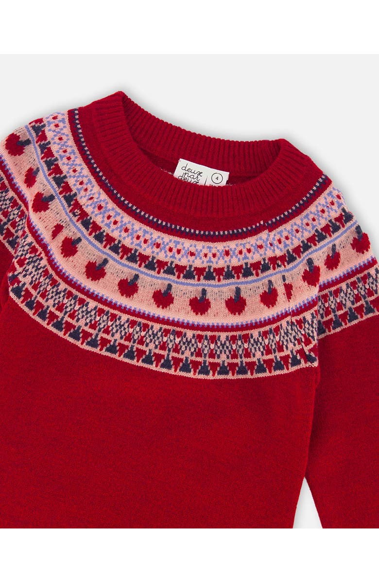 Deux par Deux Knit Dress with Apple Jacquard Yoke, Alternate, color, Red