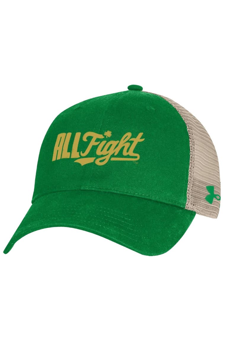 Under Armour Men's Under Armour  Kelly Green Notre Dame Fighting Irish Performance Cotton Trucker Adjustable Hat, Main, color, 