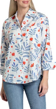 APNY Oversize Feather Print Button-Up Shirt