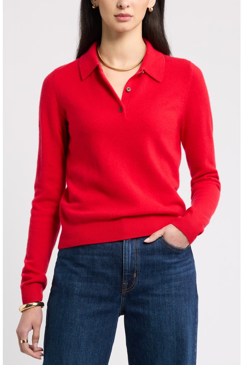 Cashmere Polo Sweater, Main, color, RED CELEBRATION