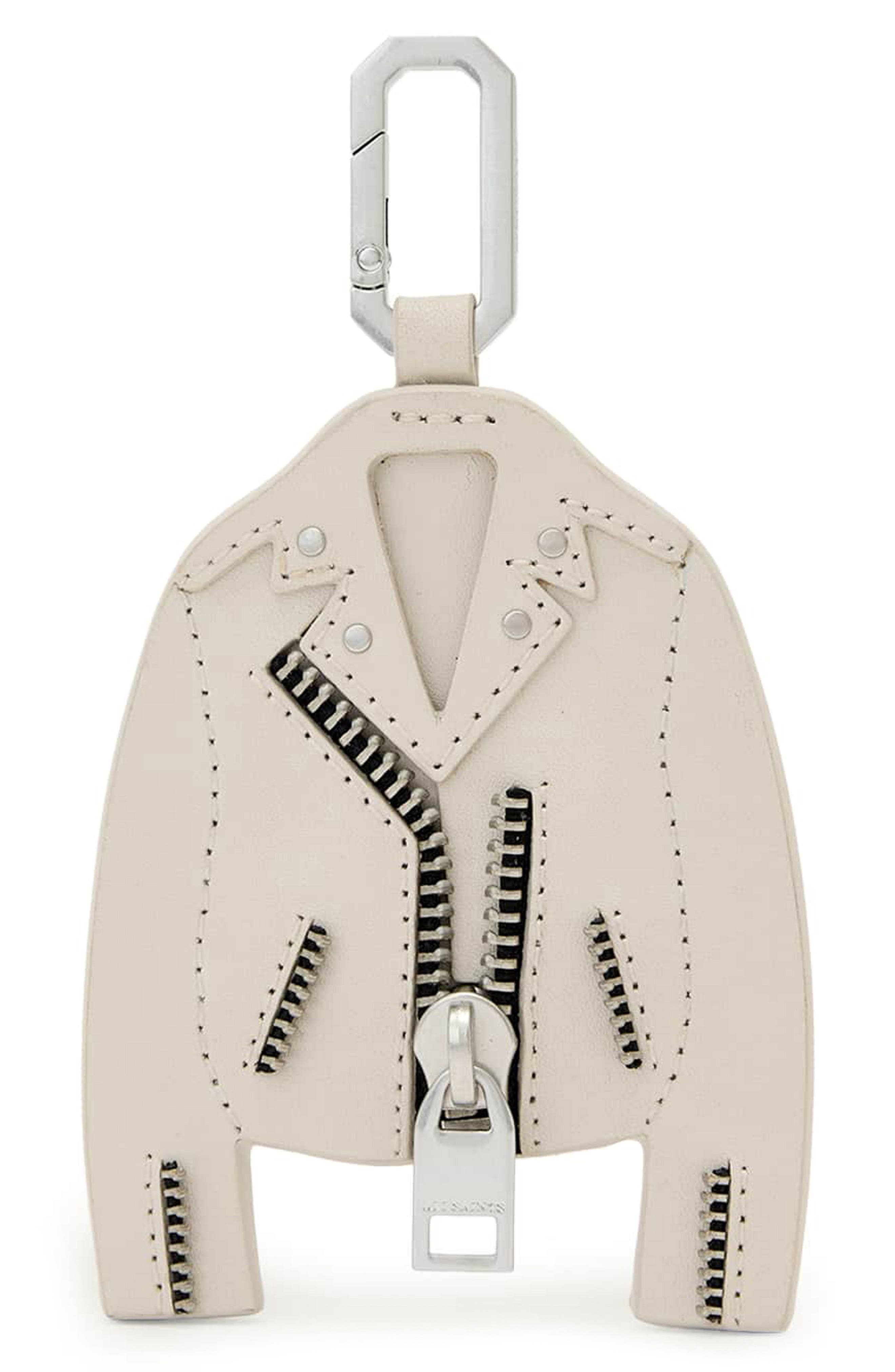 Dalby Leather Jacket Keyring, Main, color, IVORY WHITE/ SILVER
