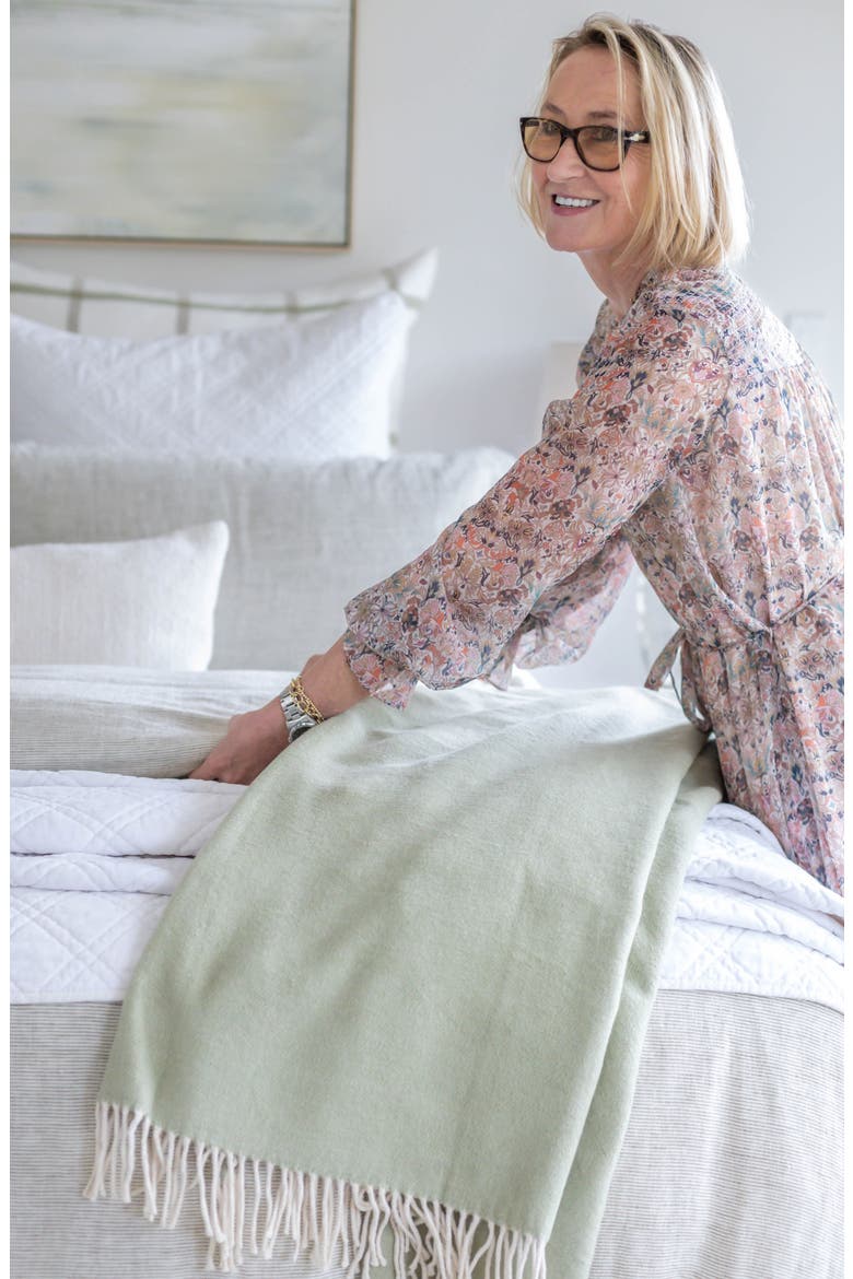 Billie Fringe Cotton Throw Blanket, Alternate, color, SAGE