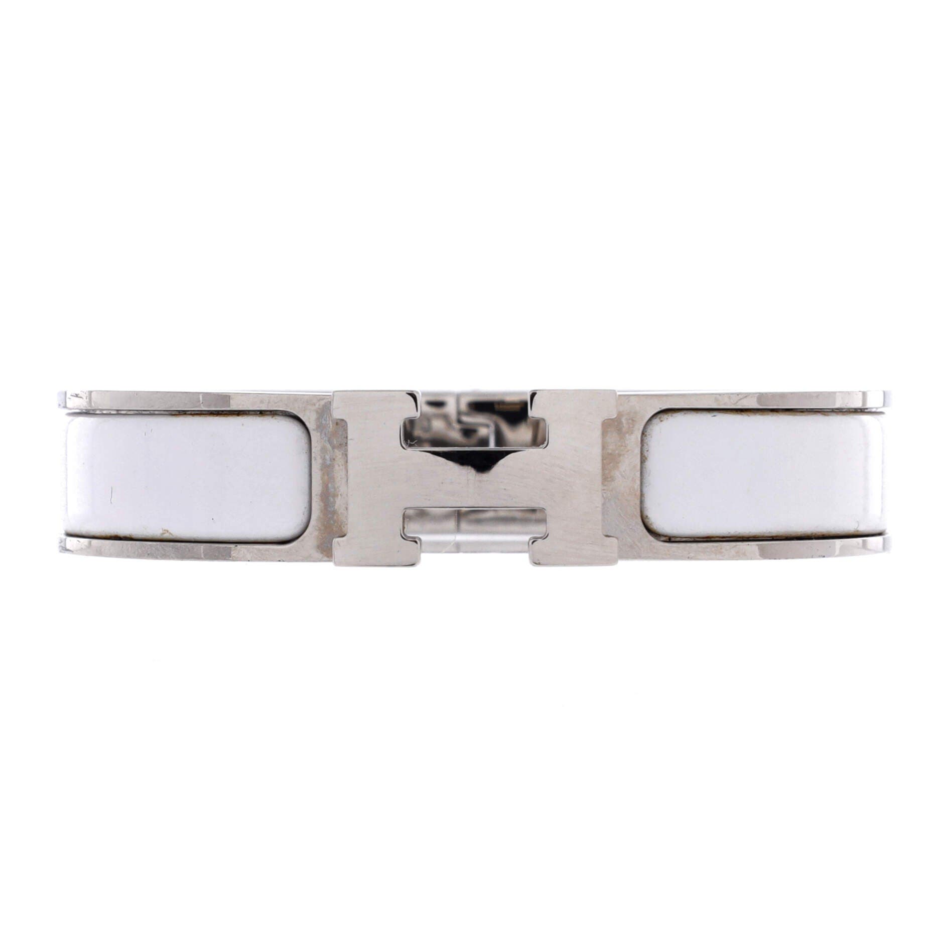 Pre-Owned Hermes Clic H Bracelet Enamel Narrow, Main, color, White