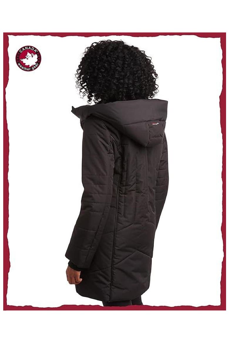 Women's Long Puffer Jacket with  Faux Fur Trim, Alternate, color, Black