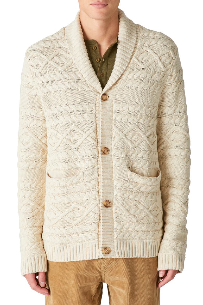 Shawl Collar Cable Stitch Cardigan, Main, color, WHITECAP GRAY