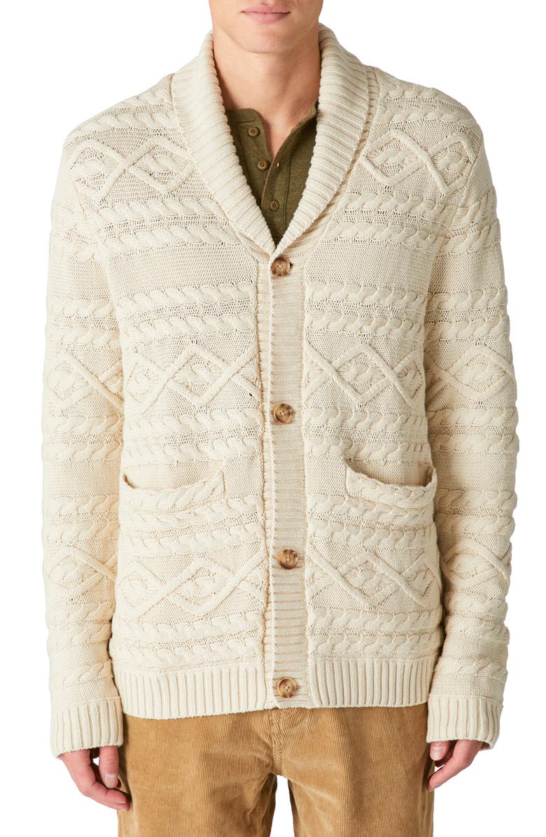 Lucky Brand Shawl Collar Cable Stitch Cardigan, Main, color,