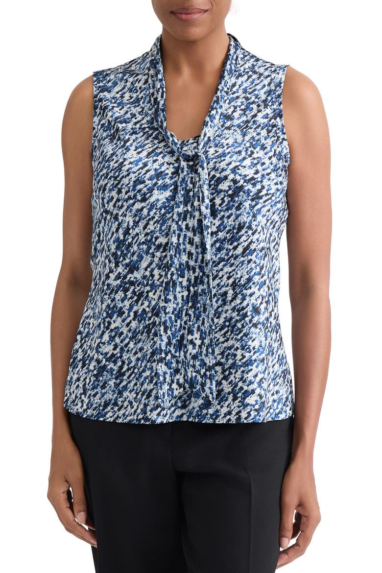 Blurred Print Tie Neck Sleeveless Top, Main, color, BLUE NIGHT MULTI