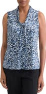 KASPER Blurred Print Tie Neck Sleeveless Top
