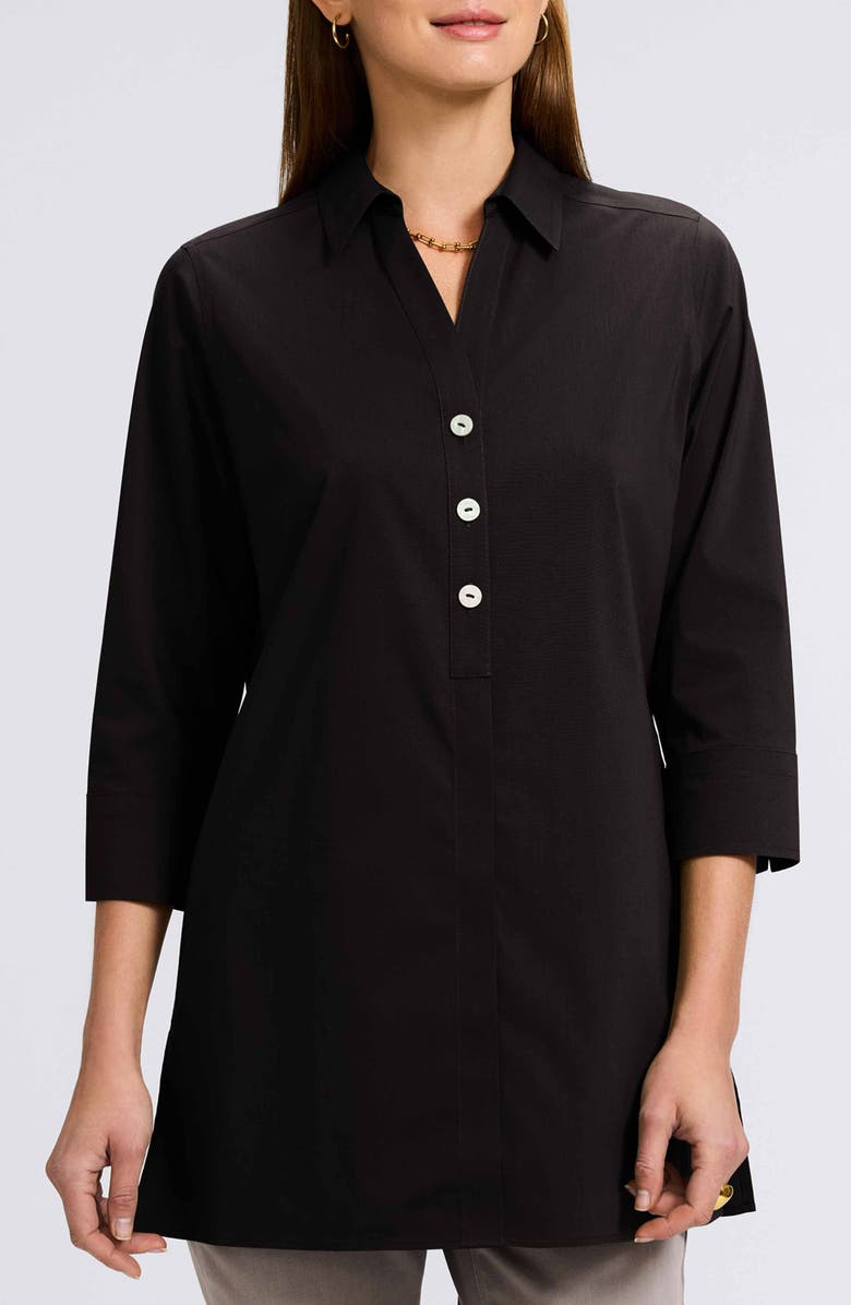 Foxcroft Pamela Stretch Button-Up Tunic, Main, color, Black