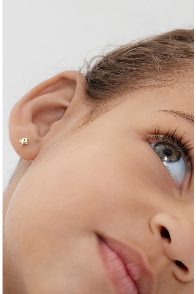 14k Polished Cubic Zirconia Star Earrings, Alternate, color, Gold