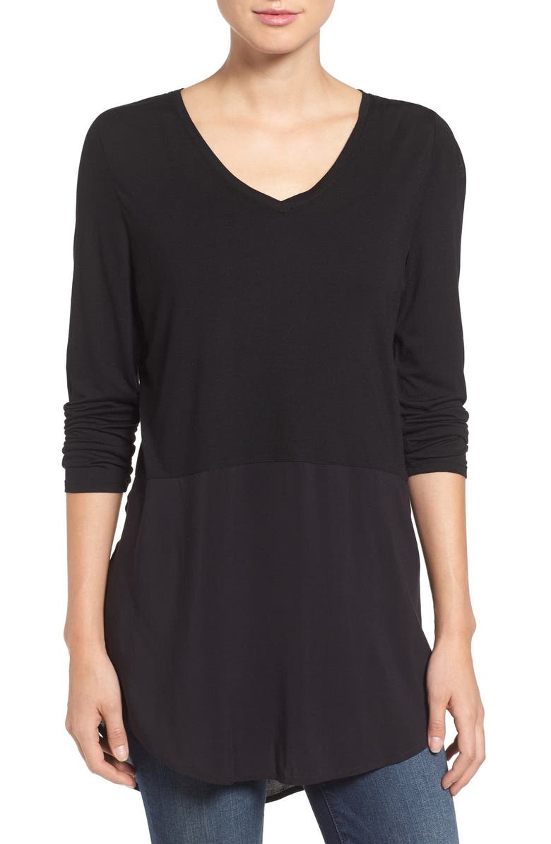 Two by Vince Camuto Mixed Media V-Neck Tunic, Main, color, 