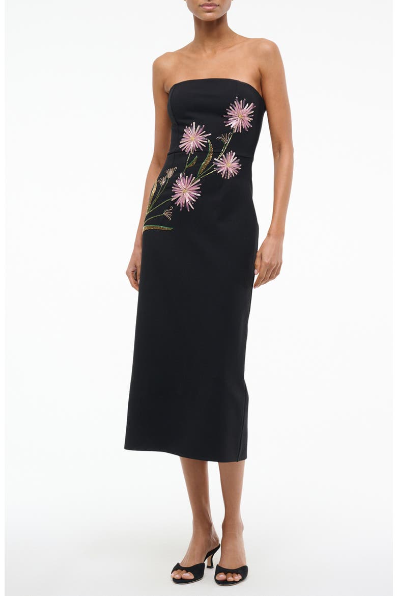 Brooke Floral Beaded Strapless Cocktail Dress, Main, color, DAHLIA DAYDREAM BLACK