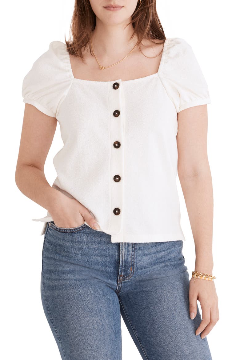 Women's Jacquard Square Neck Puff Sleeve Top, Main, color, LIGHTHOUSE