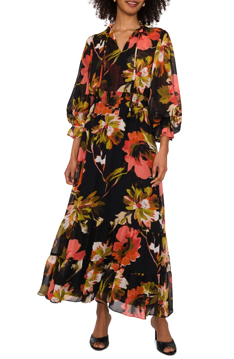Vince Camuto Floral Print Long Sleeve Maxi Dress, Main, color, 