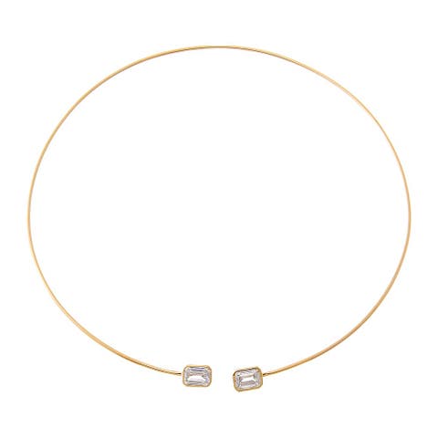 Lab Grown Diamond Double Bezel Emerald Collar Choker Necklace 14K