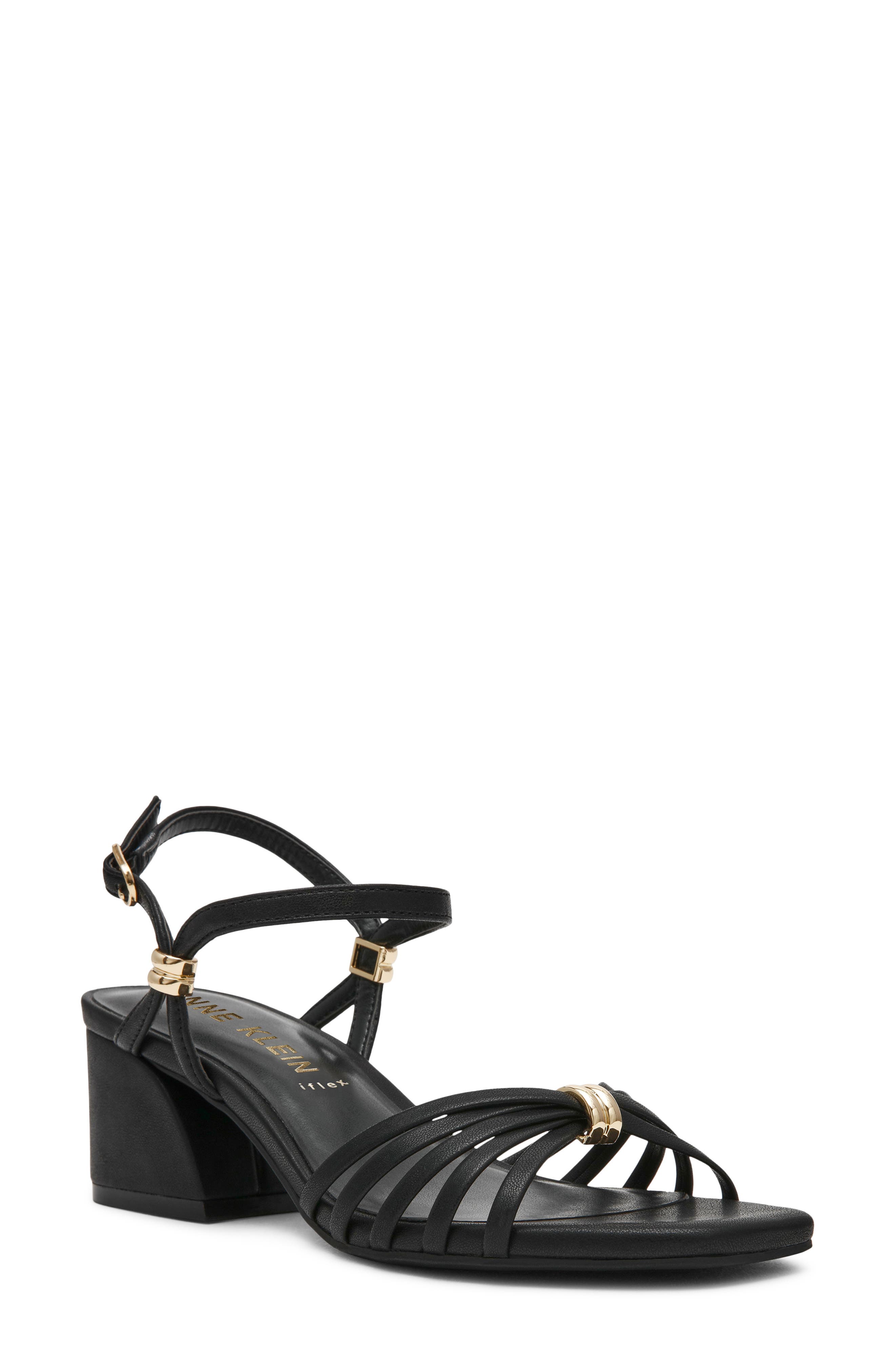Anne Klein Mikayla Ankle Strap Sandal, Main, color, Black Pu