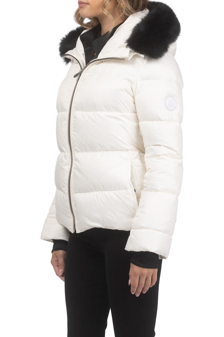 Apres-Ski Horizontal Short Parka with Detachable Toscana Lamb Hood Trim, Alternate, color, Ivory/Black