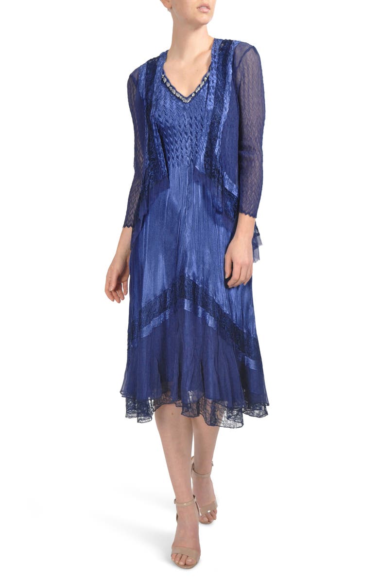 Komarov Embellished Lace Trim Dress with Jacket, Main, color, 