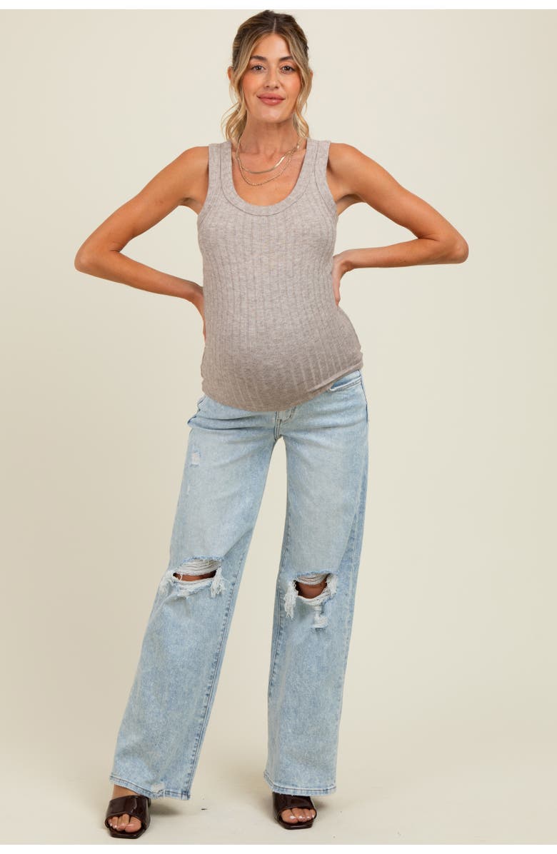 PinkBlush Blue Distressed Open Knee Wide Leg Maternity Jeans, Alternate, color, Light Blue