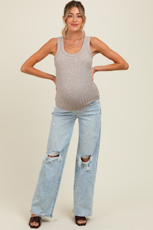 Pinkblush Blue Distressed Open Knee Wide Leg Maternity Jeans In Neutral