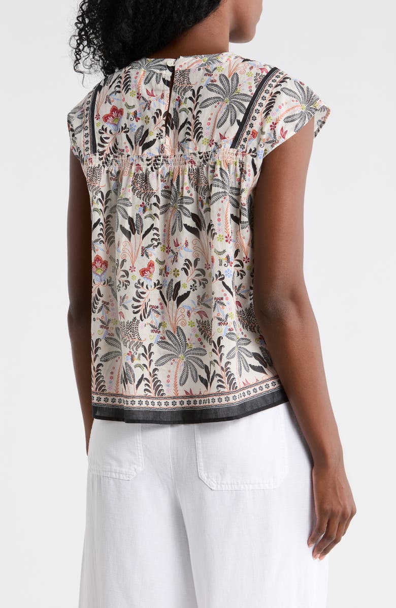ELIE ELIE TAHARI Floral Smocked Cotton Top, Alternate, color, Ivory Ground Multi Palm
