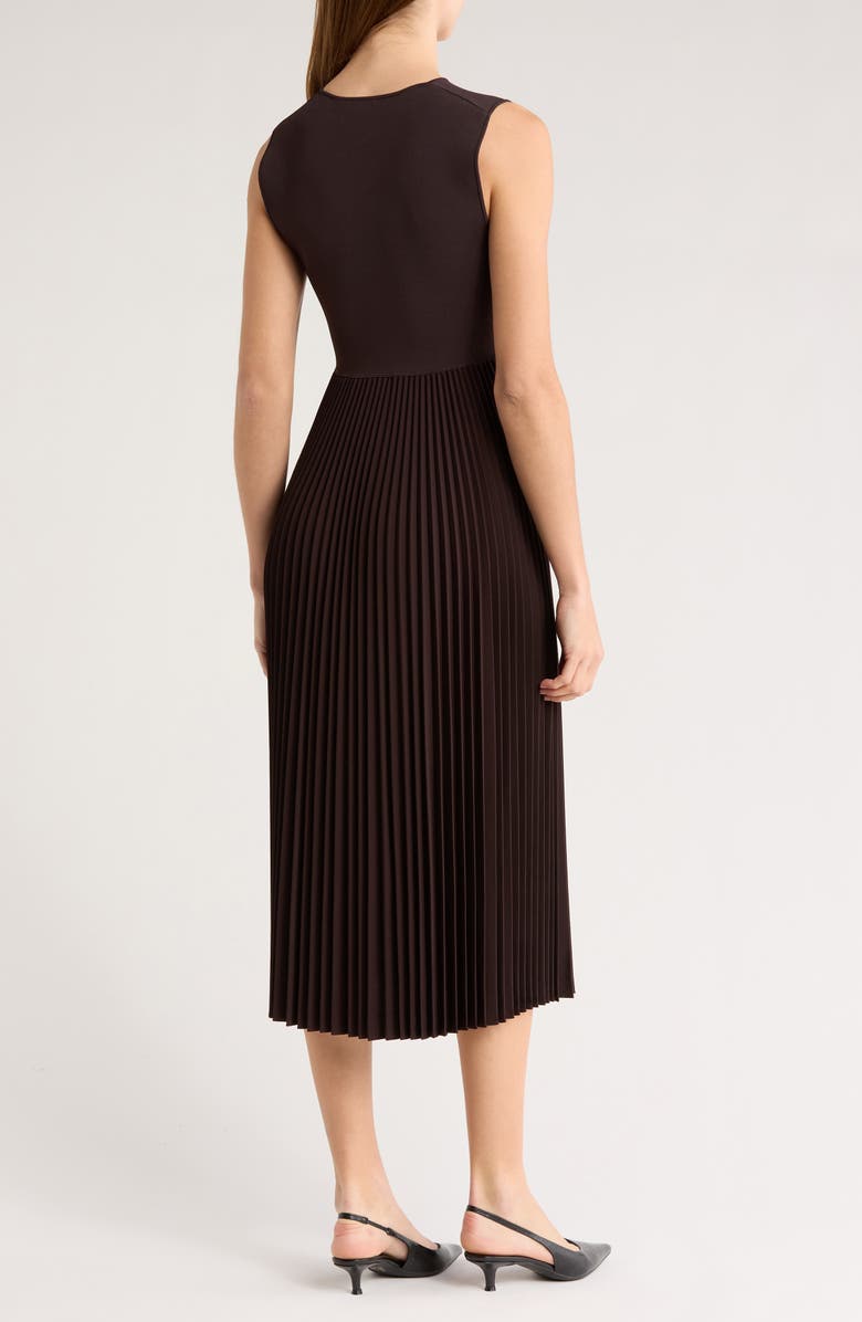 Theory Pleated Mixed Media Midi Dress, Alternate, color, Hickory