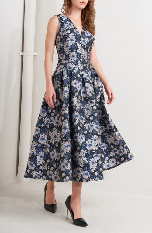 Freemarket Floral Jacquard A-line Midi Dress In Black