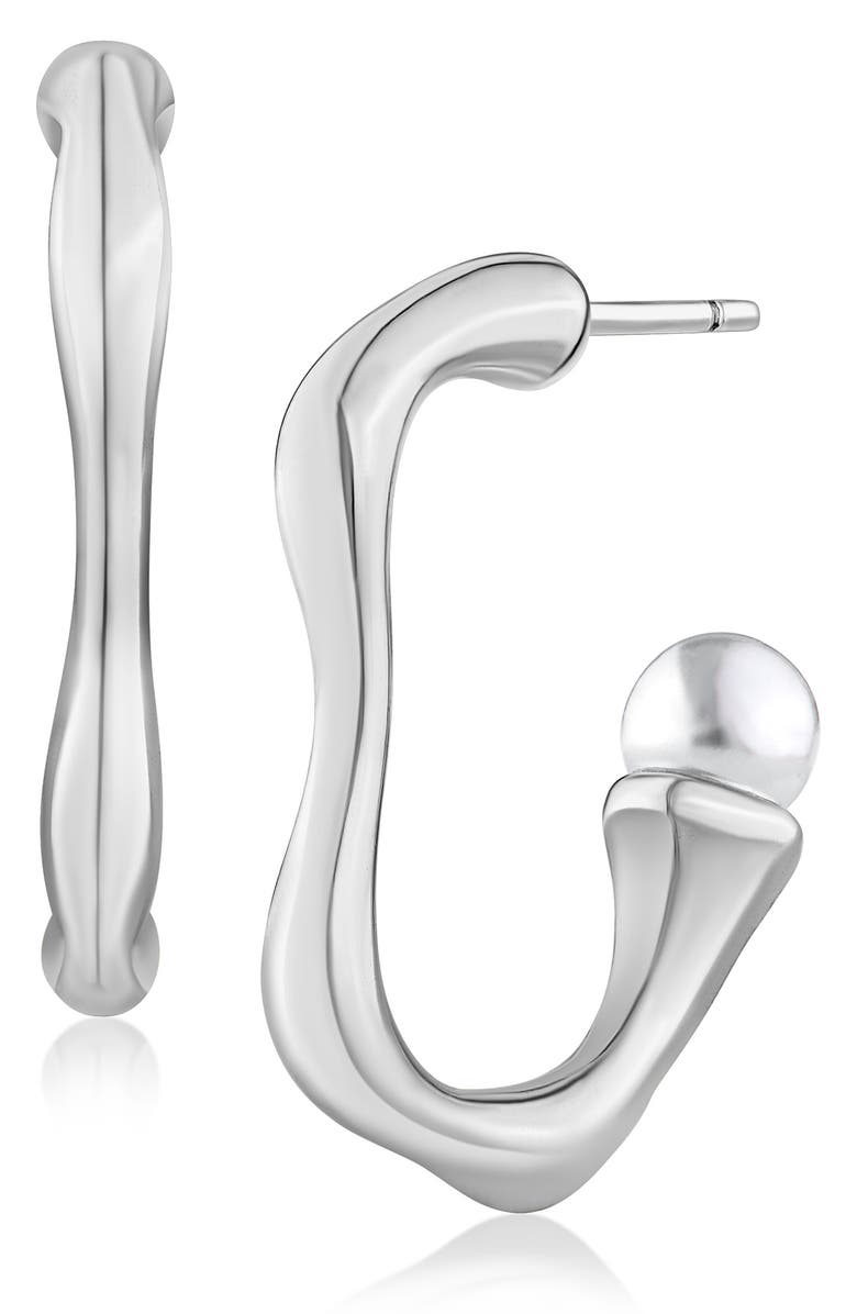 JARDIN Wavy Hoop & Faux Pearl Earrings, Main, color, White/ Silver