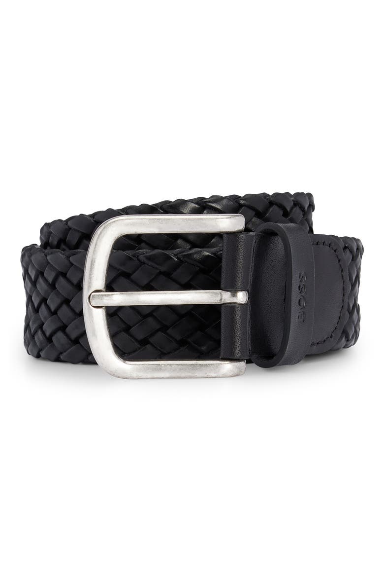 Sash Woven Leather Belt, Main, color, BLACK