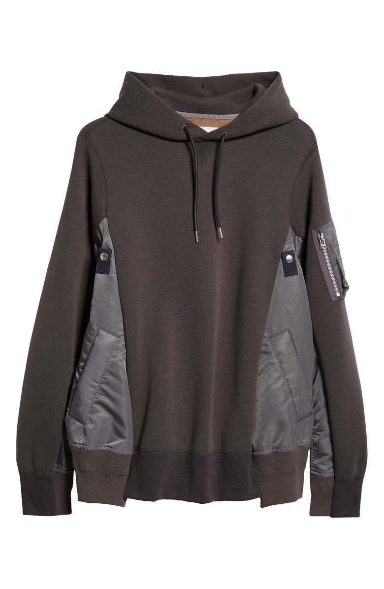 Sacai Sponge Mixed Media Hoodie, Alternate, color, C/ Grayxc/ Gray
