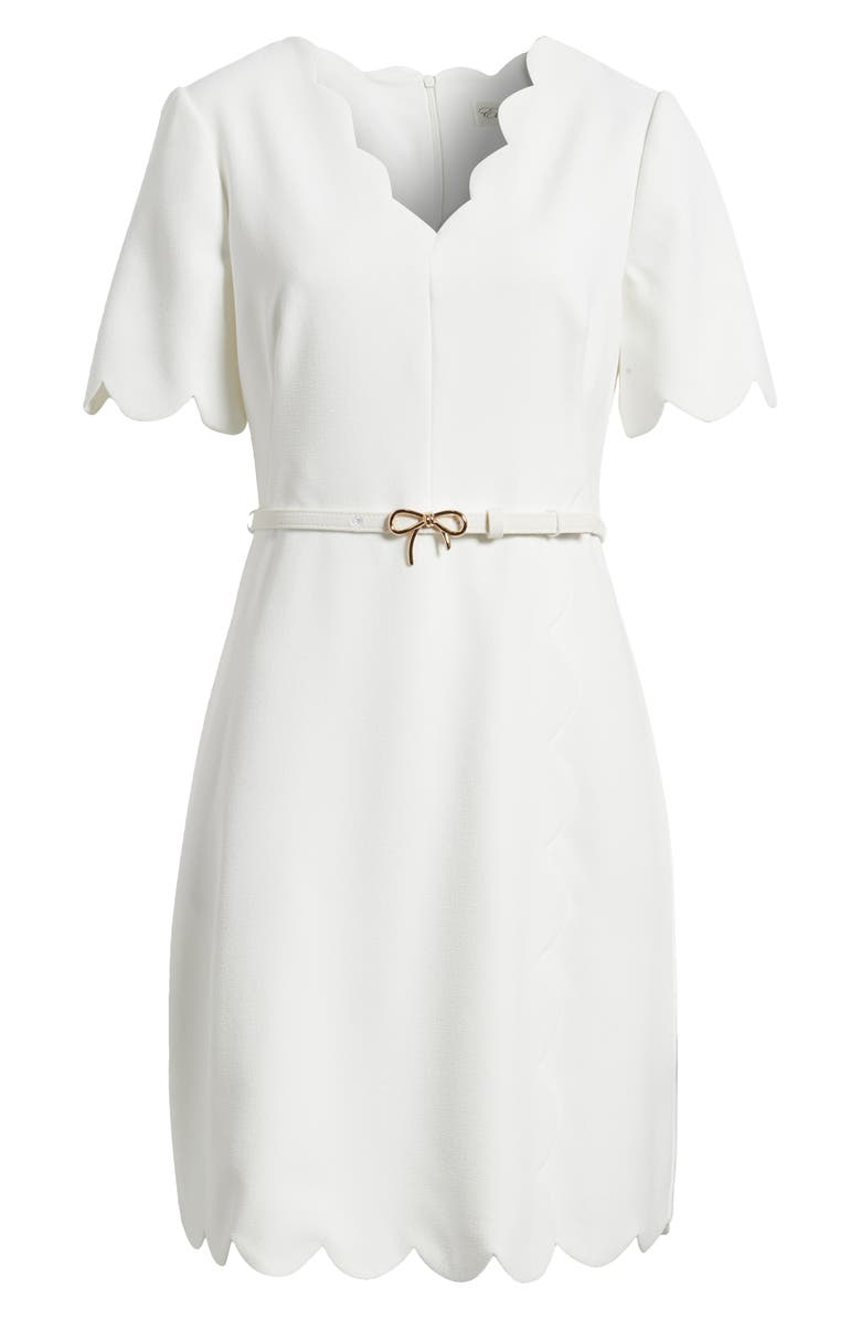 Eliza J Scalloped Short Sleeve A-Line Dress, Alternate, color, Ivory