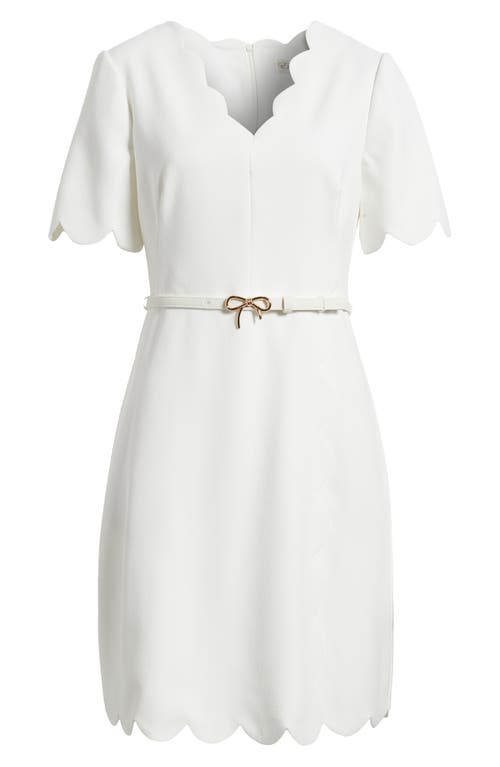 Eliza J Scalloped Short Sleeve A-line Dress In Ivory
