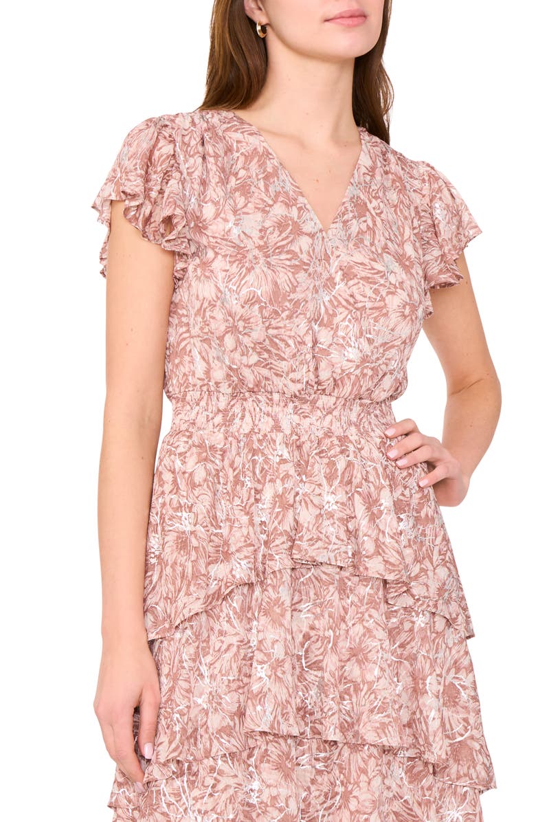 Halogen<sup>®</sup> Floral Flutter Sleeve Tiered Maxi Dress, Alternate, color, Coco Mauve