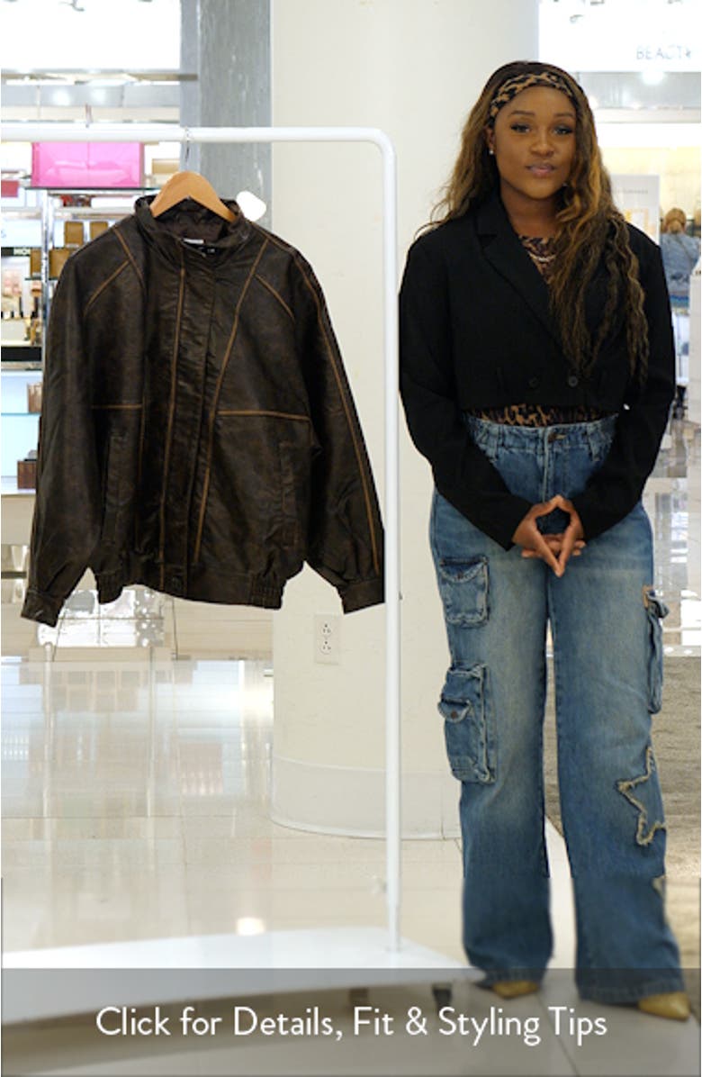 Oversize Faux Leather Bomber Jacket, sales video thumbnail