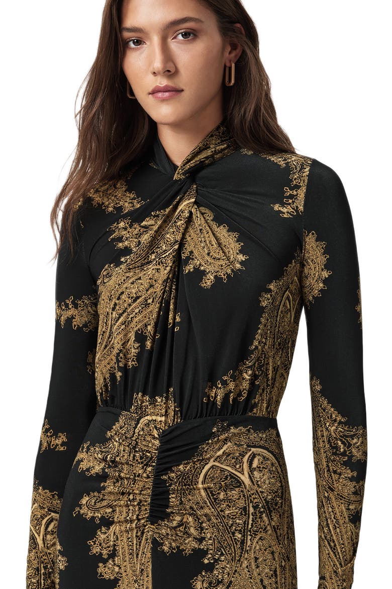 Mina Twist Front Long Sleeve Maxi Dress, Alternate, color, ELLA BLACK