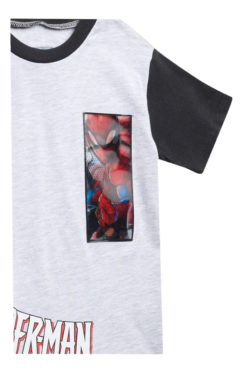 Happy Threads Kids' Spider-Man Colorblock Graphic T-Shirt & Shorts Set, Alternate, color, Heather Grey